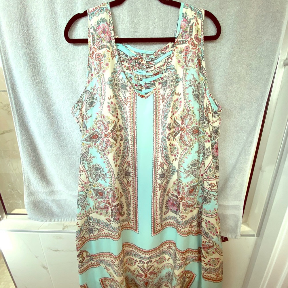 Cute sleeveless teal satin summer dress